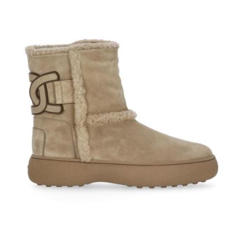 Beige Ruskindsstøvler med Shearling Detaljer