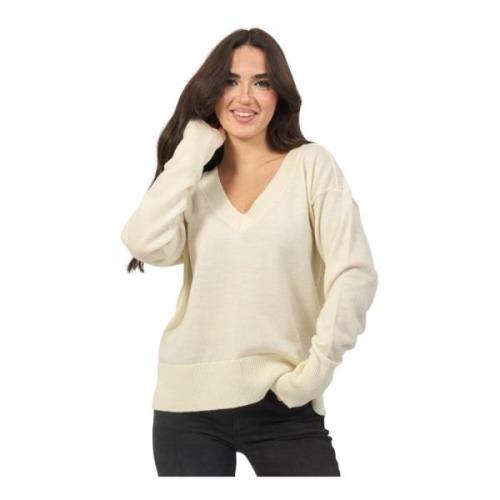 Merinould V-hals sweater hvid