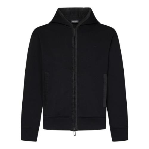 Sort Zip-Up Hoodie med Corduroy Trim