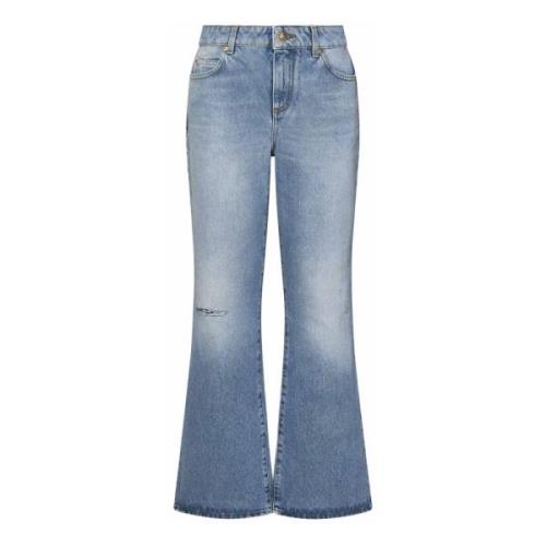 Blå Flare Jeans med Løveknap