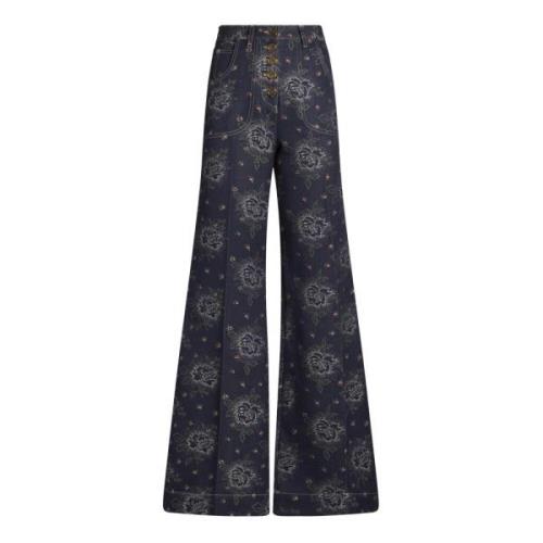 Blå Blomstret Flare Jeans til Kvinder