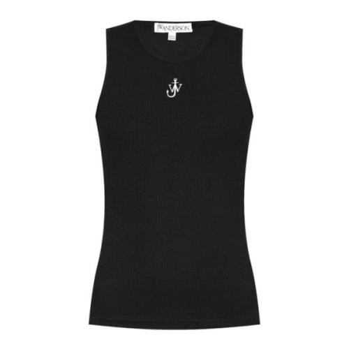 Sort Broderet Anker Logo Tank Top