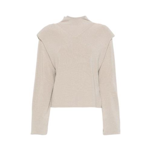 Beige Sweater Ribbed Hem Long Sleeve