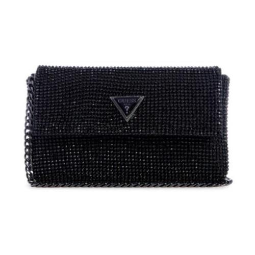 Sort Strass Mini Pochette med Sølvkæde