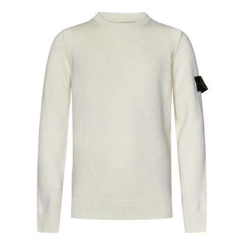 Hvid Ribstrikket Sweater med Badge