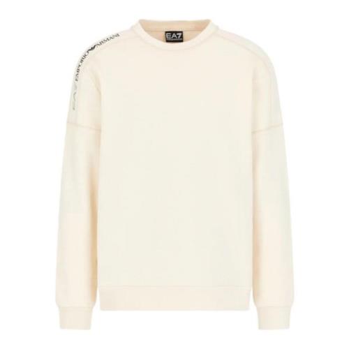 Beige Bomuld Crewneck Sweatshirt med Logo Detalje