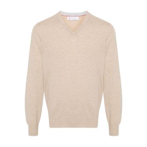 Beige V-hals Cashmere Sweater