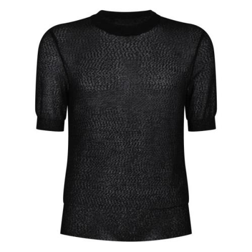 Sort Crewneck T-shirt Semitransparent Kortærmet