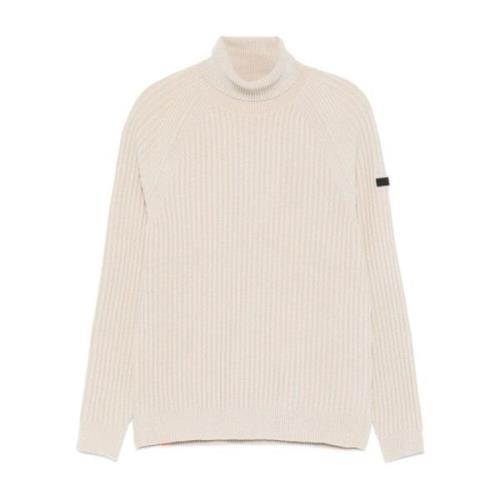 Beige Ribstrikket Turtleneck Sweater Logo