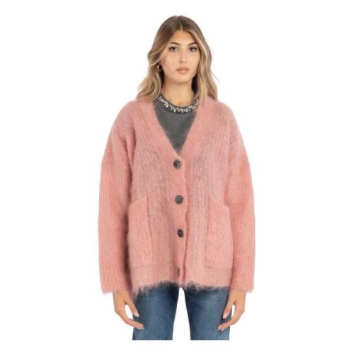 Pink Mohair Blend Oversized Cardigan