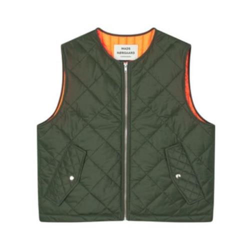 Quiltet Army Grøn Vest med Orange Foring