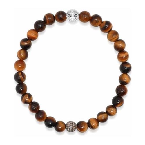 Men's Grey Diamond Wristband with Brown Tiger Eye