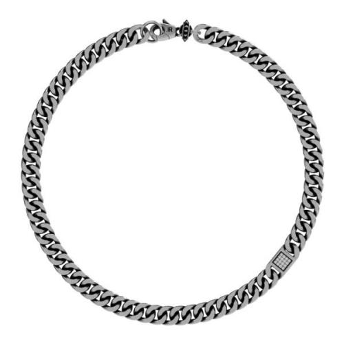 Stål choker halskæde med diamanter