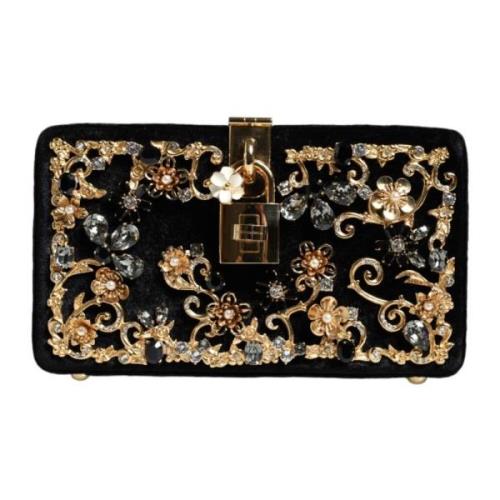 Velvet Floral Crystal Clutch med hængelås