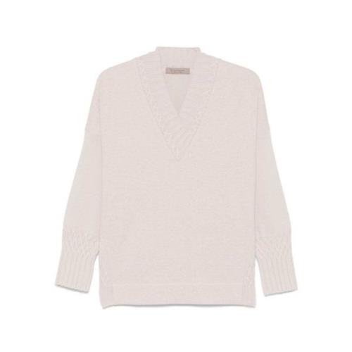 Panelstrikket V-hals Sweater