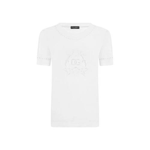 Hvid Bomuld Broderet T-Shirt