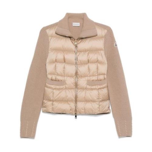 Beige Polstret Cardigan med Uldindsatser