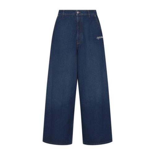 Script Wide Jeans Medium Blue