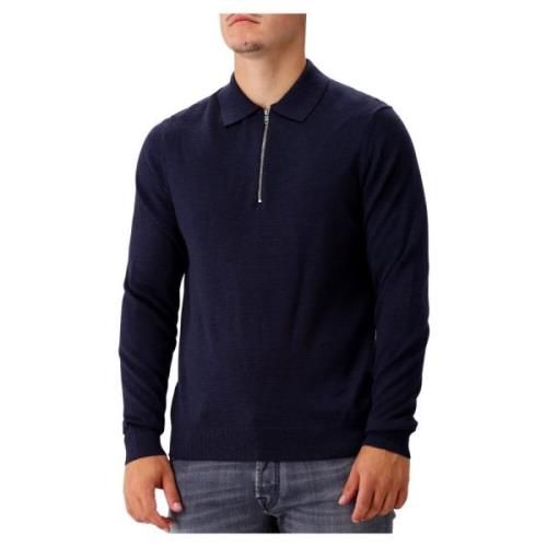 Marineblå Zip Polo Sweater Stilfuld