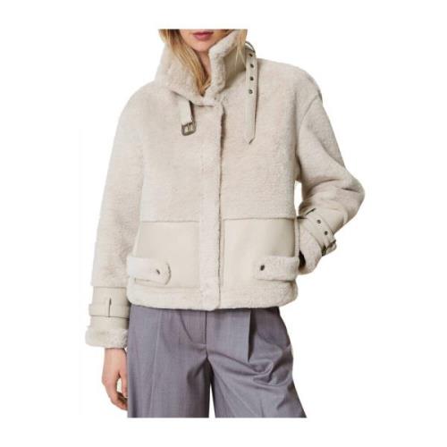 Faux Fur Shearling Jakke Hvid