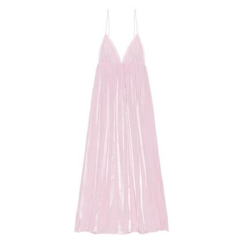 Pink Ruffled Deep Neckline Kjole