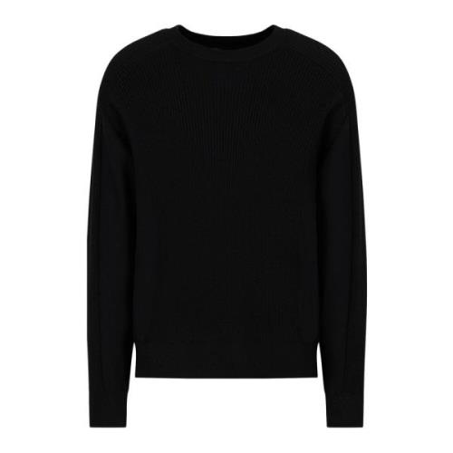 Sort Ribstrikket Crewneck Sweater