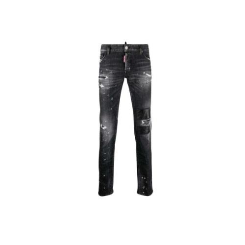 Slim Denim Jeans med Slidte Detaljer