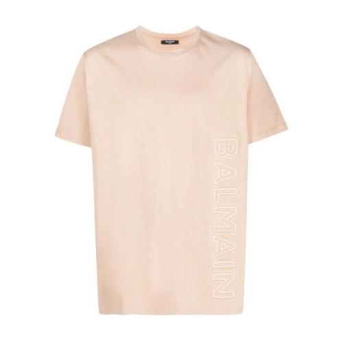 Præget Beige T-shirt Afslappet Stil