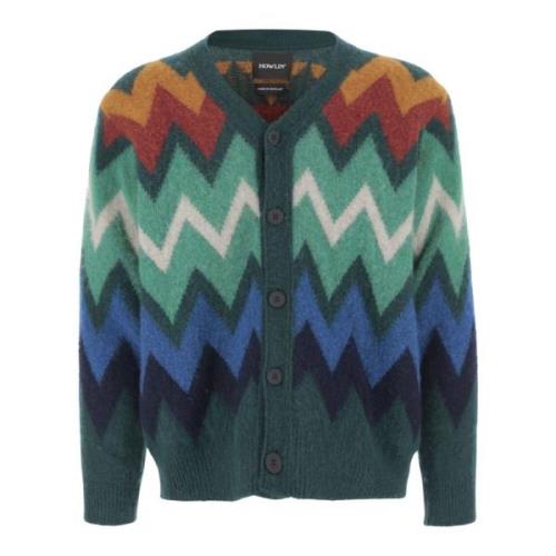 Geometrisk Uld V-Hals Cardigan Sweater