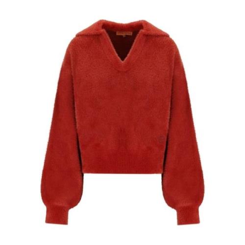 Rød Strikket Polo Jumper