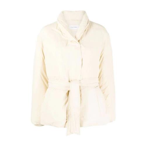 Beige Dun Wrap Puffer Frakke