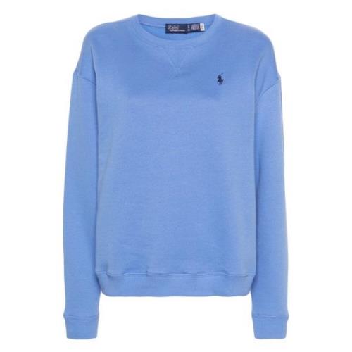 Blå Broderet Sweatshirt Casual Stil