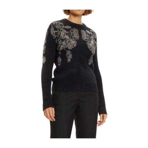 Sort Blomstret Pyntet Sweater