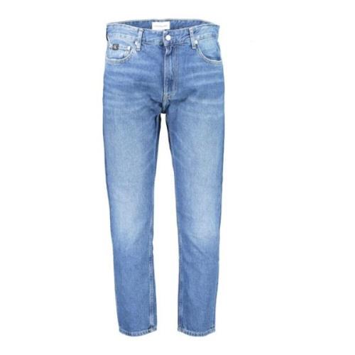 Blå Denim Dad Jeans med Vasket Effekt