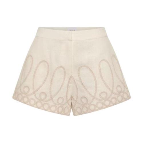 Creme Linnedblandingsbroderede Shorts