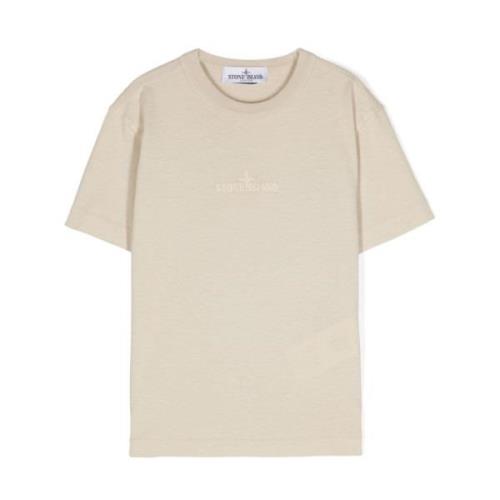 Beige Logo Broderet Bomuld Tee