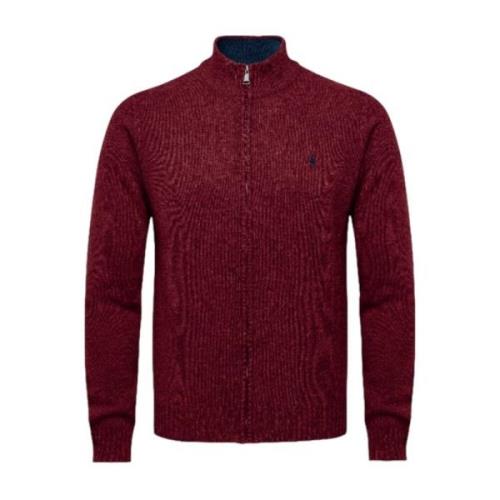 Rød Lambswool Full-Zip Strik Cardigan