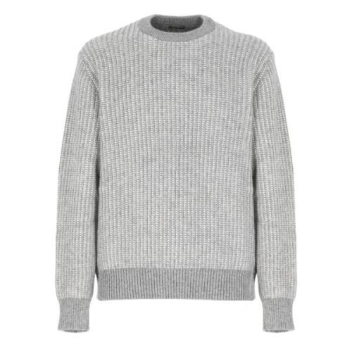 Grå Cashmere Crewneck Sweater med Mønster