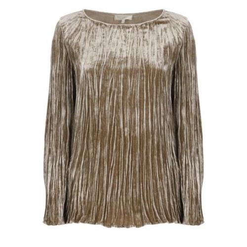 Beige Velvet Sweater Rund Hals Lange Ærmer