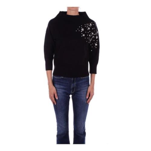 Sort Sweater med Side Rhinestone Detaljer