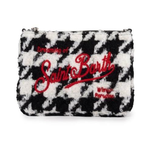 Velour Uld Blanding Houndstooth Clutch Taske