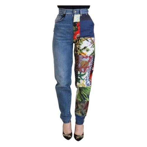 Blå Jacquard Majolica Højtaljede Jeans