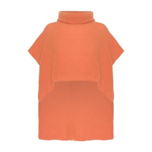 Elegant Ærmeløs Poncho Brændt Orange