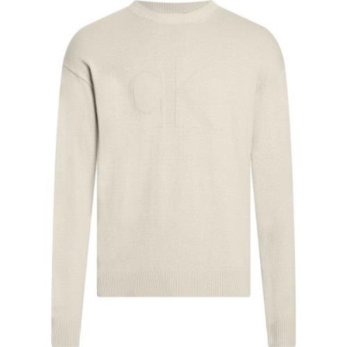 Beige Sweater Rund Hals Elastiske Manchetter