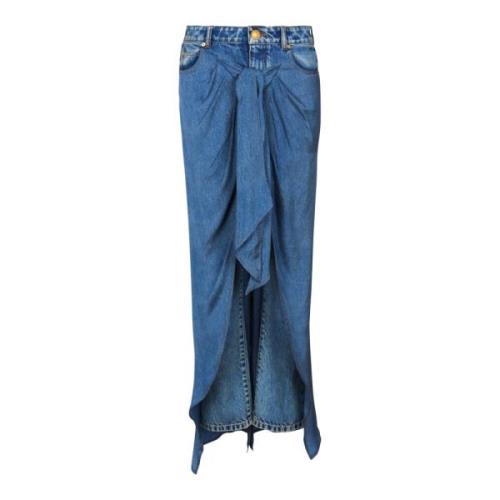 Denim jeans med draperet nederdel