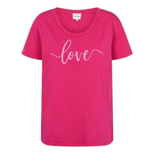 Pink Love Bomuld Tee med Grafisk Print