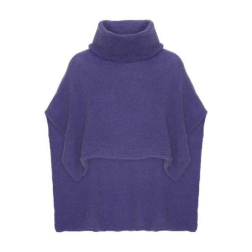 Elegant Violet Roll Neck Poncho