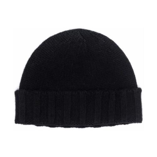 Sort Cashmere Strikket Ribkant Hat