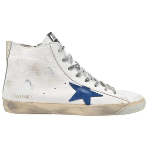 Hvide Distressed Læder Blå Stjerne Sneakers