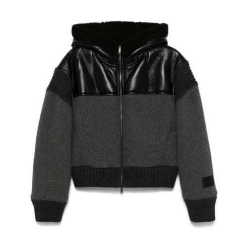 Grå Polstret Frakke med Faux-Shearling Trim